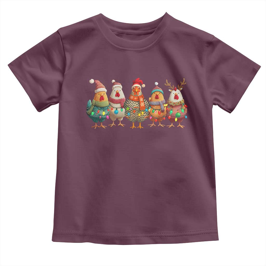 Funny Christmas Chicken Toddler T Shirt Funny Xmas Chickens Animals Farm Lover Gift TS10 Maroon Print Your Wear