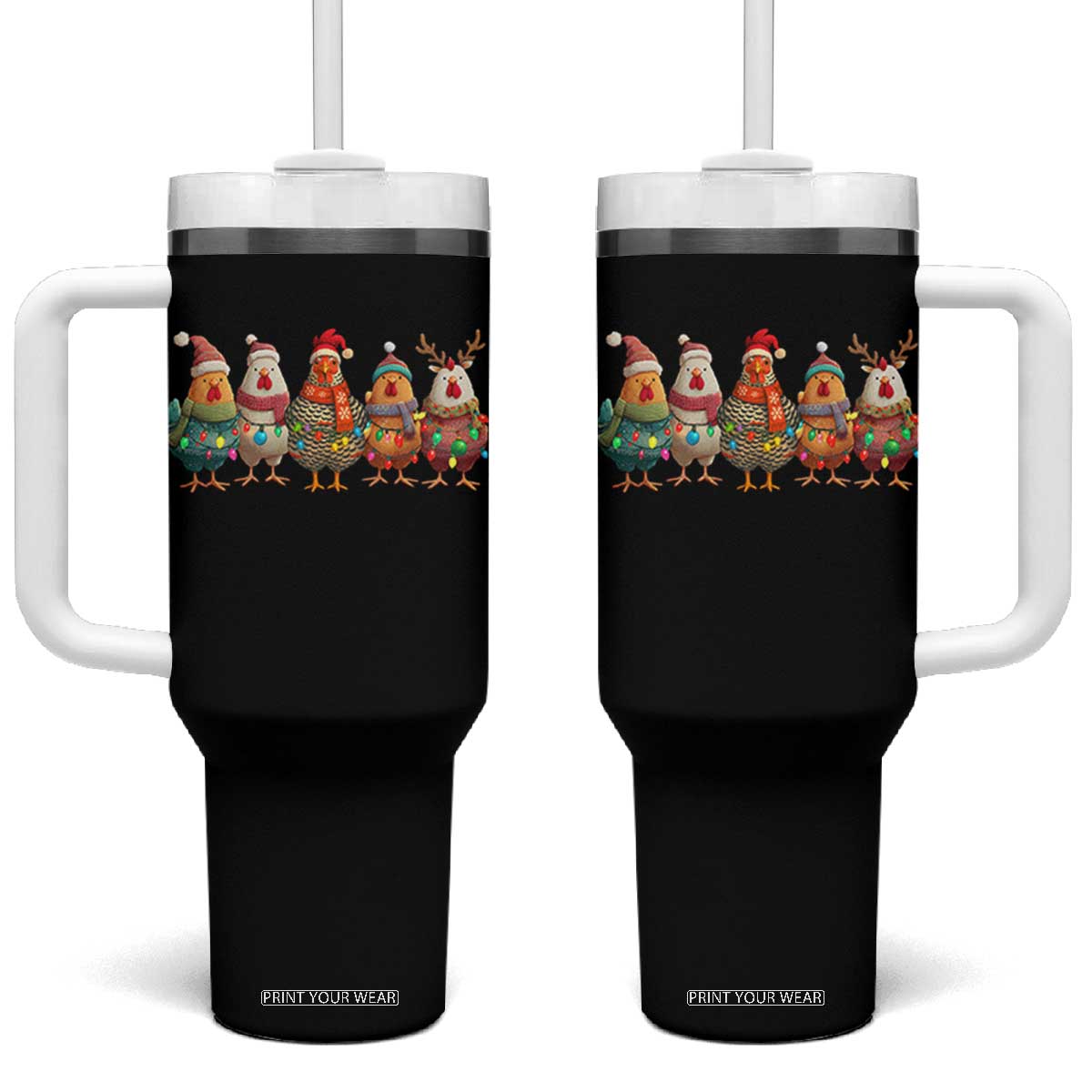 Funny Christmas Chicken Tumbler With Handle Funny Xmas Chickens Animals Farm Lover Gift TS10 One Size: 40 oz Black Print Your Wear