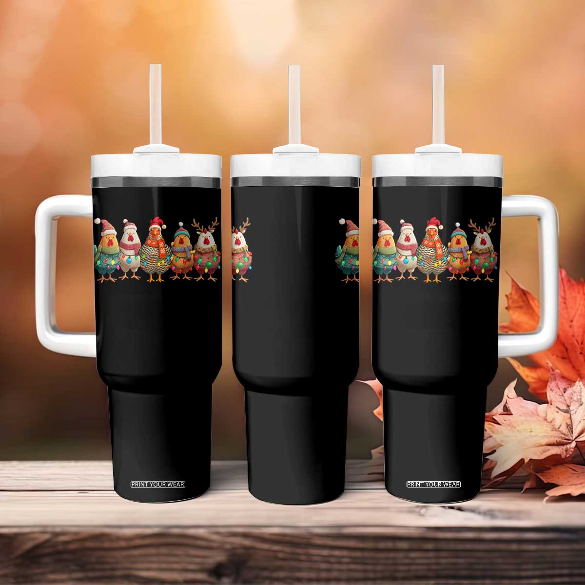 Funny Christmas Chicken Tumbler With Handle Funny Xmas Chickens Animals Farm Lover Gift - Print Your Wear