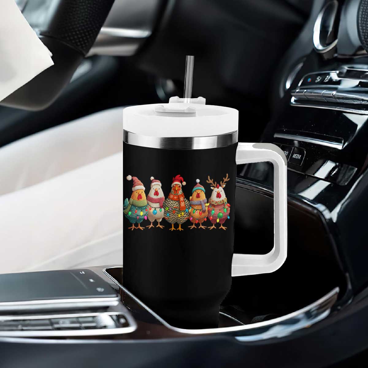 Funny Christmas Chicken Tumbler With Handle Funny Xmas Chickens Animals Farm Lover Gift TS10 Print Your Wear