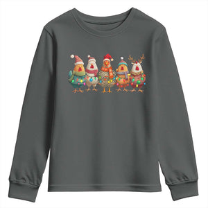 Funny Christmas Chicken Youth Sweatshirt Funny Xmas Chickens Animals Farm Lover Gift TS10 Dark Heather Print Your Wear