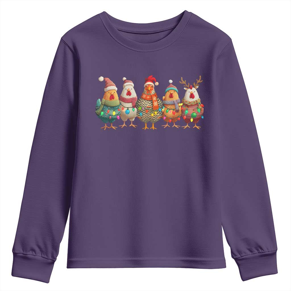 Funny Christmas Chicken Youth Sweatshirt Funny Xmas Chickens Animals Farm Lover Gift TS10 Purple Print Your Wear