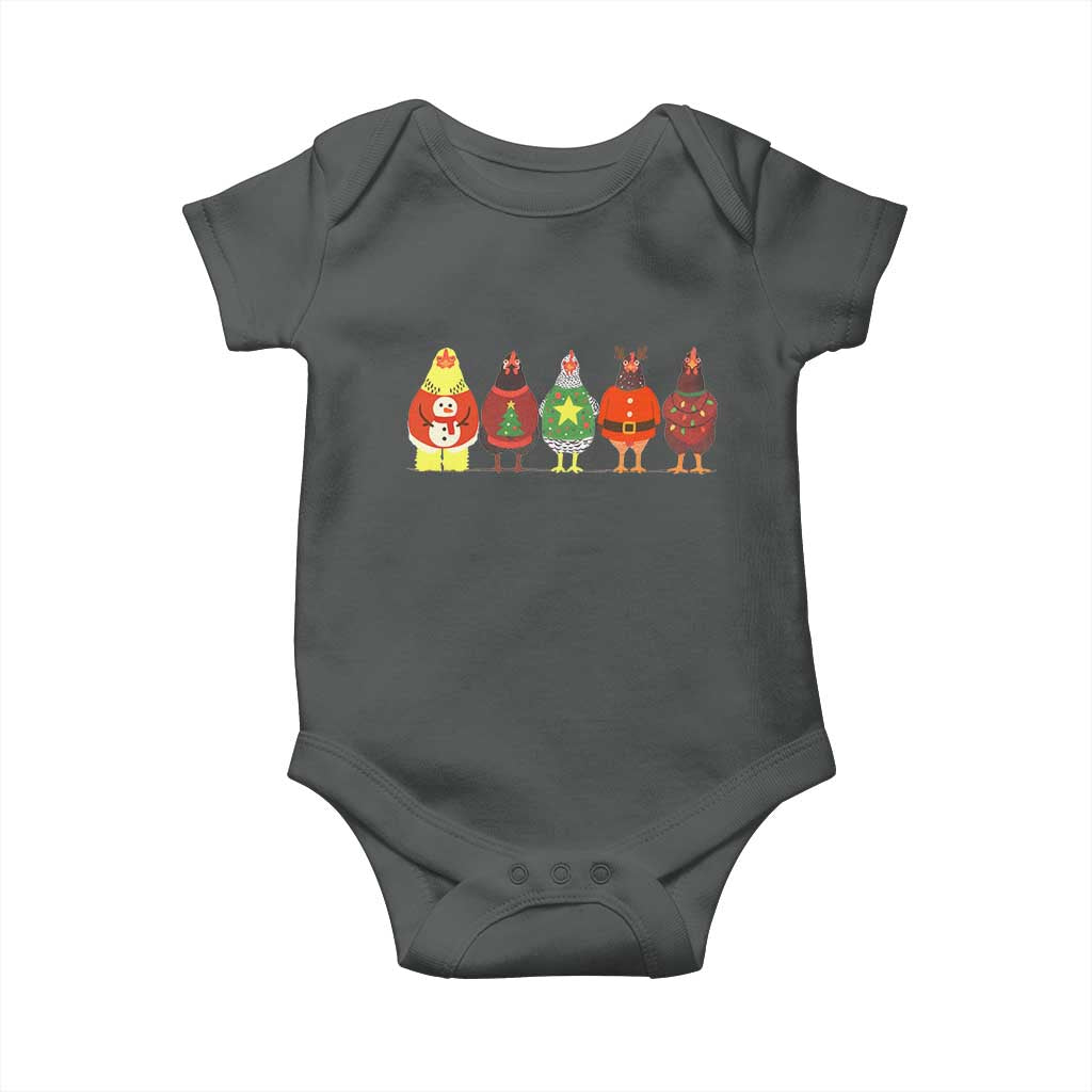Сute Christmas Chickens Baby Onesie Funny Xmas Chickens Farm Animals Lover Gift TS10 Dark Heather Print Your Wear
