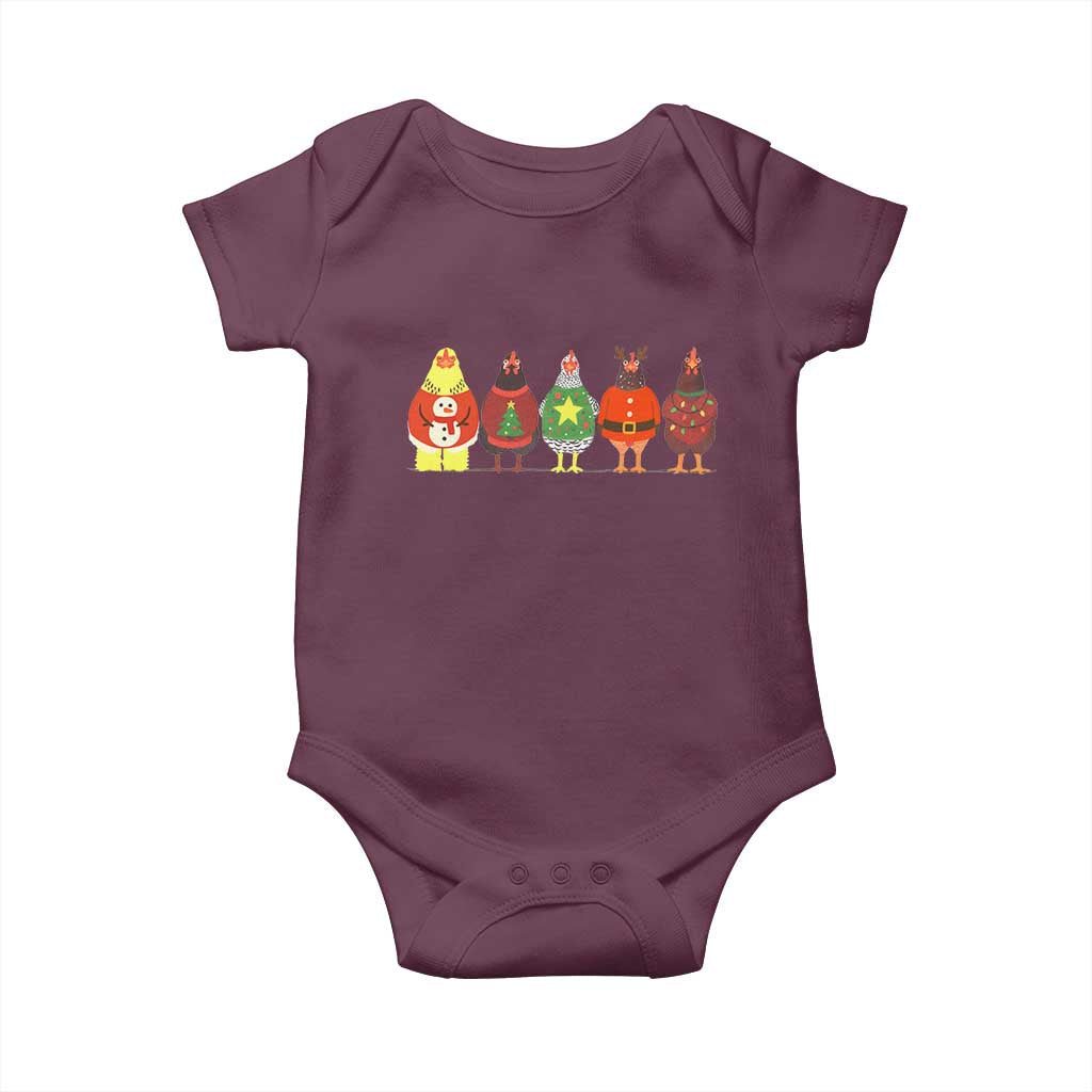 Сute Christmas Chickens Baby Onesie Funny Xmas Chickens Farm Animals Lover Gift TS10 Maroon Print Your Wear