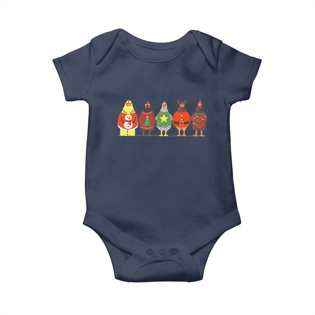 Сute Christmas Chickens Baby Onesie Funny Xmas Chickens Farm Animals Lover Gift TS10 Navy Print Your Wear