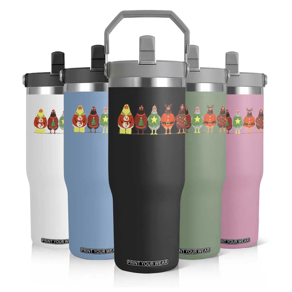 Сute Christmas Chickens Flip Straw Tumbler Funny Xmas Chickens Farm Animals Lover Gift - Print Your Wear