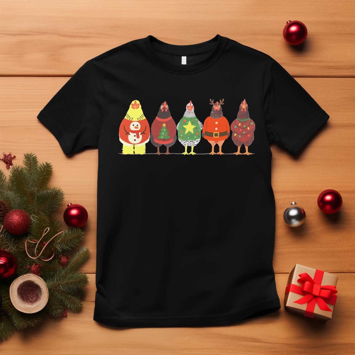 Сute Christmas Chickens T Shirt Funny Xmas Chickens Farm Animals Lover Gift TS10 Black Print Your Wear