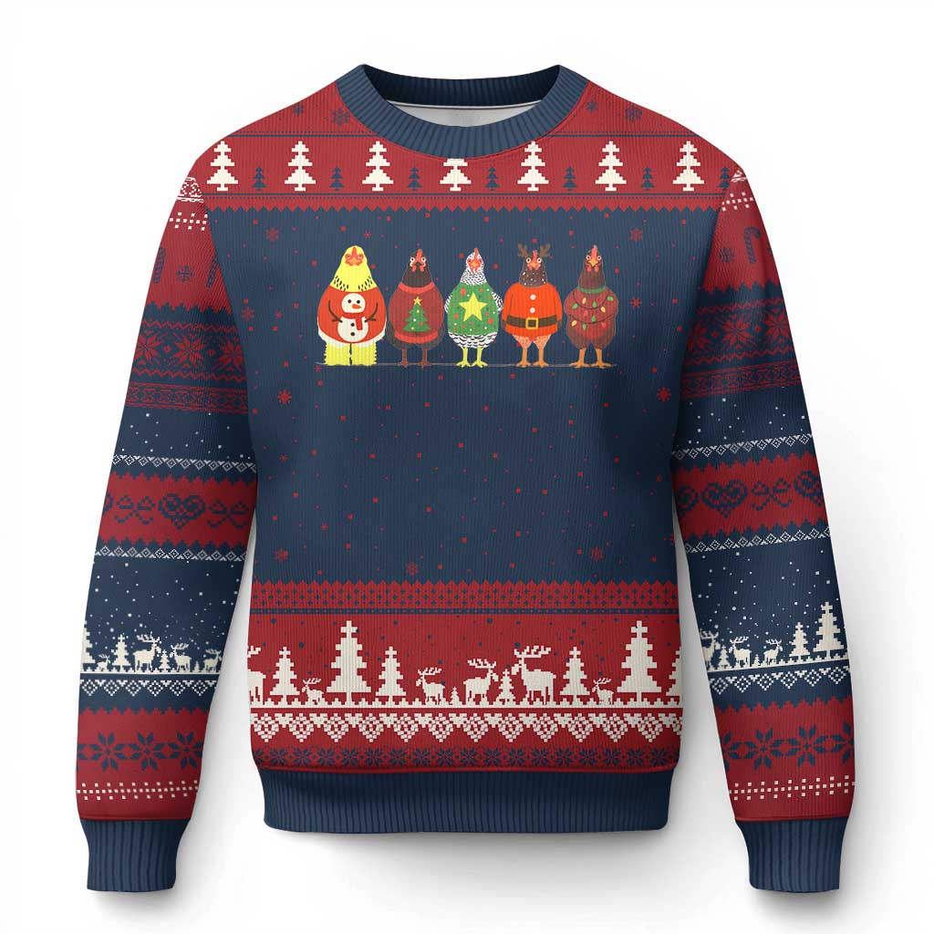 Сute Xmas Chickens Ugly Christmas Sweater Funny Xmas Chickens Farm Animals Lover Gift TS10 Navy Red Print Your Wear