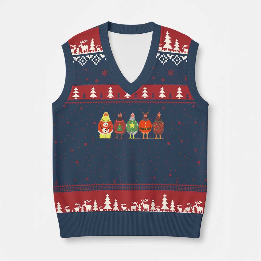 Сute Xmas Chickens V-Neck Knit Sweater Vest Funny Xmas Chickens Farm Animals Lover Gift TS10 Navy Red Print Your Wear