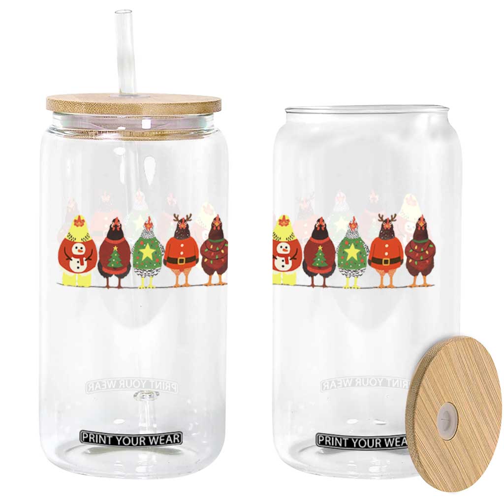 Сute Christmas Chickens Glass Can Funny Xmas Chickens Farm Animals Lover Gift - Print Your Wear