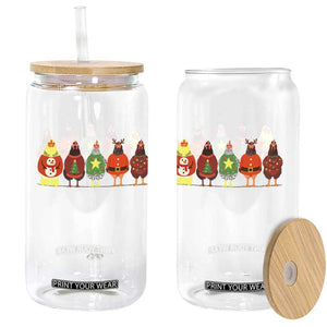 Сute Christmas Chickens Glass Can Funny Xmas Chickens Farm Animals Lover Gift - Print Your Wear