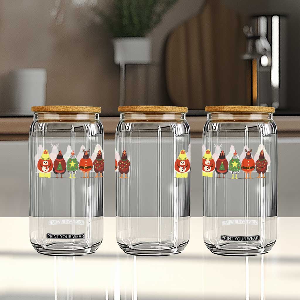 Сute Christmas Chickens Glass Can Funny Xmas Chickens Farm Animals Lover Gift - Print Your Wear