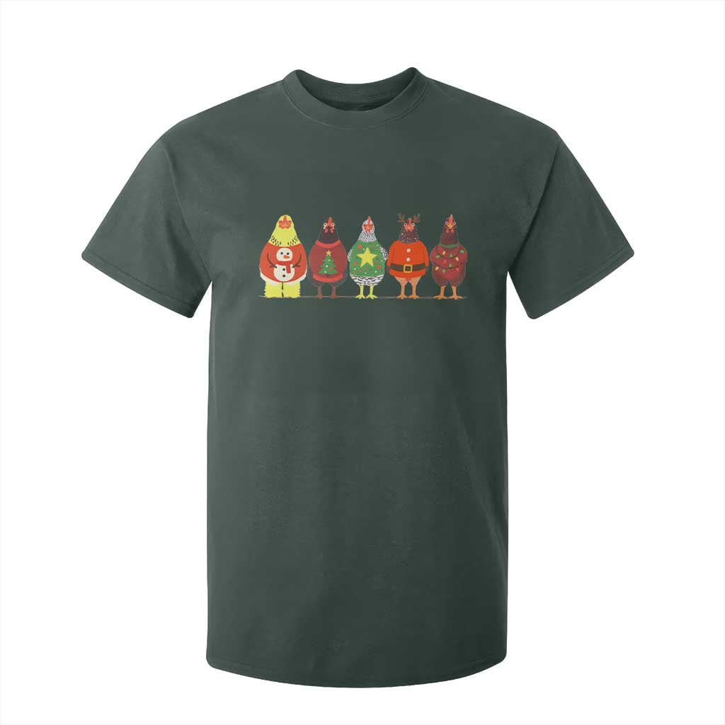Сute Christmas Chickens T Shirt For Kid Funny Xmas Chickens Farm Animals Lover Gift TS10 Dark Forest Green Print Your Wear