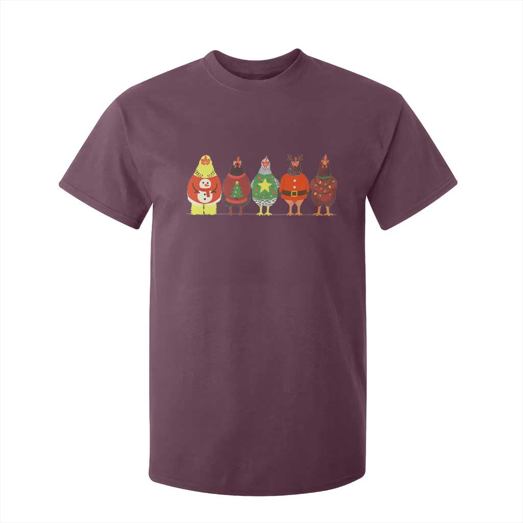 Сute Christmas Chickens T Shirt For Kid Funny Xmas Chickens Farm Animals Lover Gift TS10 Maroon Print Your Wear