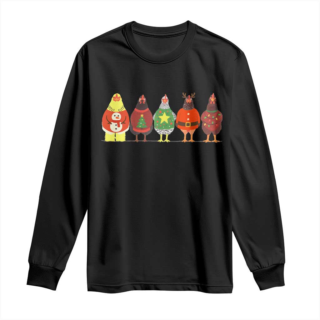 Сute Christmas Chickens Long Sleeve Shirt Funny Xmas Chickens Farm Animals Lover Gift TS10 Black Print Your Wear