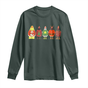 Сute Christmas Chickens Long Sleeve Shirt Funny Xmas Chickens Farm Animals Lover Gift TS10 Dark Forest Green Print Your Wear