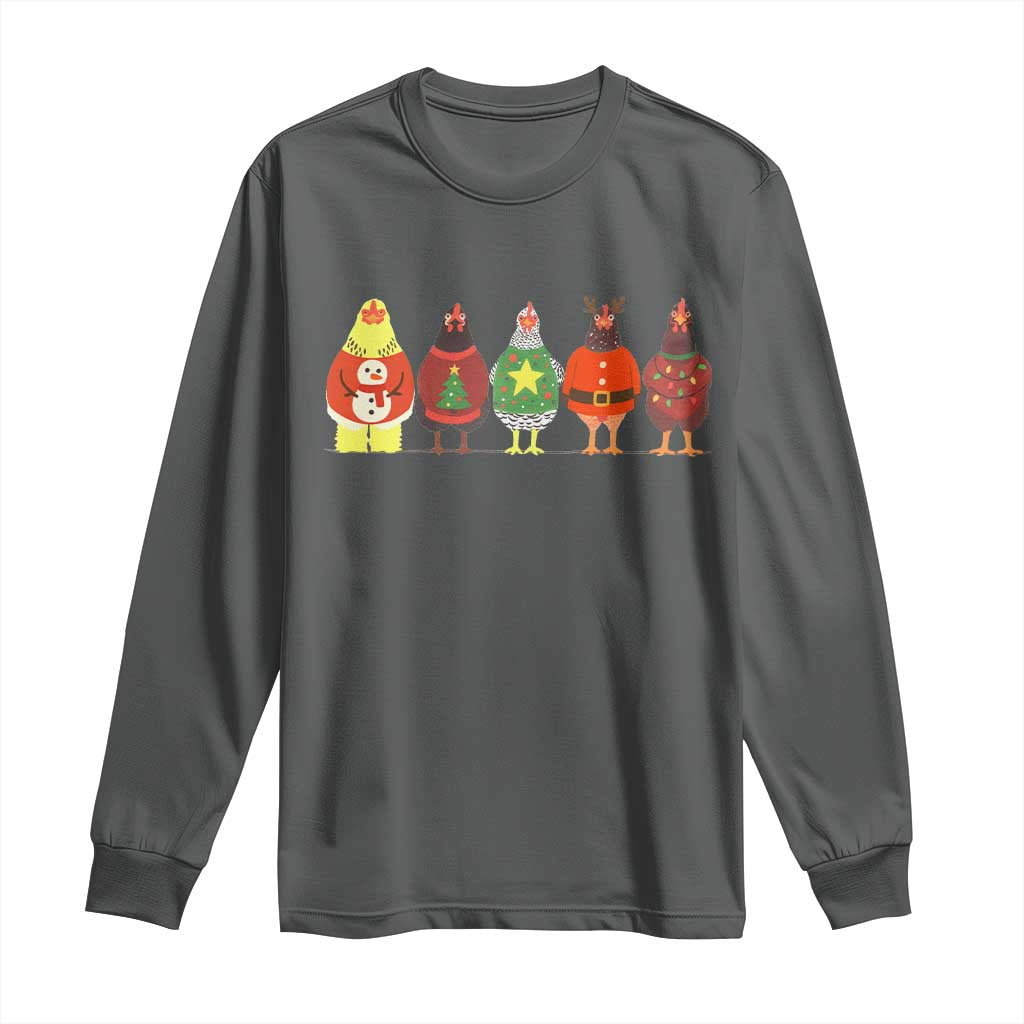 Сute Christmas Chickens Long Sleeve Shirt Funny Xmas Chickens Farm Animals Lover Gift TS10 Dark Heather Print Your Wear