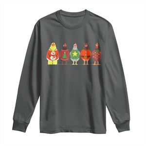 Сute Christmas Chickens Long Sleeve Shirt Funny Xmas Chickens Farm Animals Lover Gift TS10 Dark Heather Print Your Wear