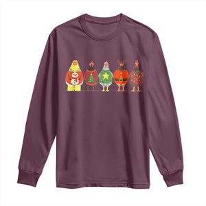 Сute Christmas Chickens Long Sleeve Shirt Funny Xmas Chickens Farm Animals Lover Gift TS10 Maroon Print Your Wear