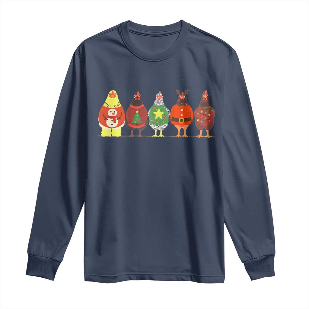 Сute Christmas Chickens Long Sleeve Shirt Funny Xmas Chickens Farm Animals Lover Gift TS10 Navy Print Your Wear