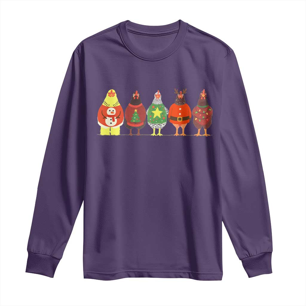 Сute Christmas Chickens Long Sleeve Shirt Funny Xmas Chickens Farm Animals Lover Gift TS10 Purple Print Your Wear