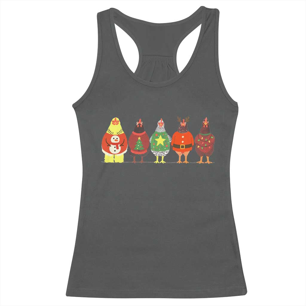 Сute Christmas Chickens Racerback Tank Top Funny Xmas Chickens Farm Animals Lover Gift TS10 Dark Heather Print Your Wear