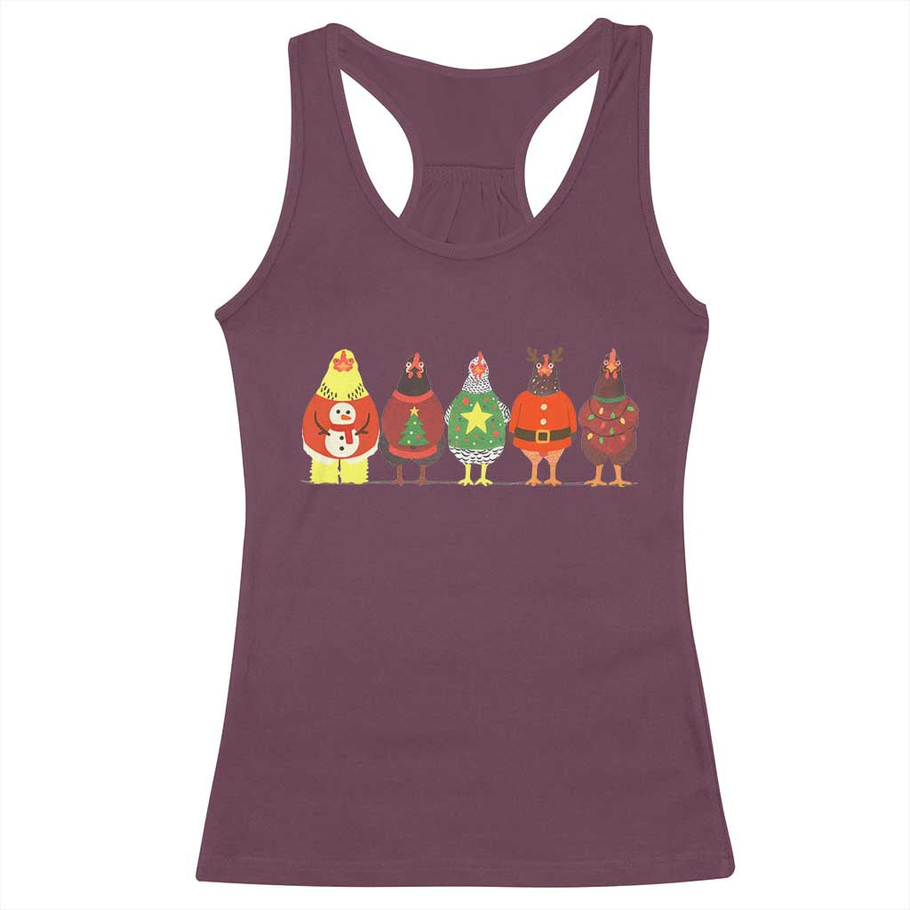 Сute Christmas Chickens Racerback Tank Top Funny Xmas Chickens Farm Animals Lover Gift TS10 Maroon Print Your Wear