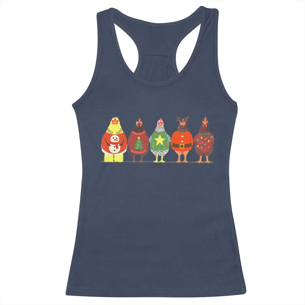 Сute Christmas Chickens Racerback Tank Top Funny Xmas Chickens Farm Animals Lover Gift TS10 Navy Print Your Wear