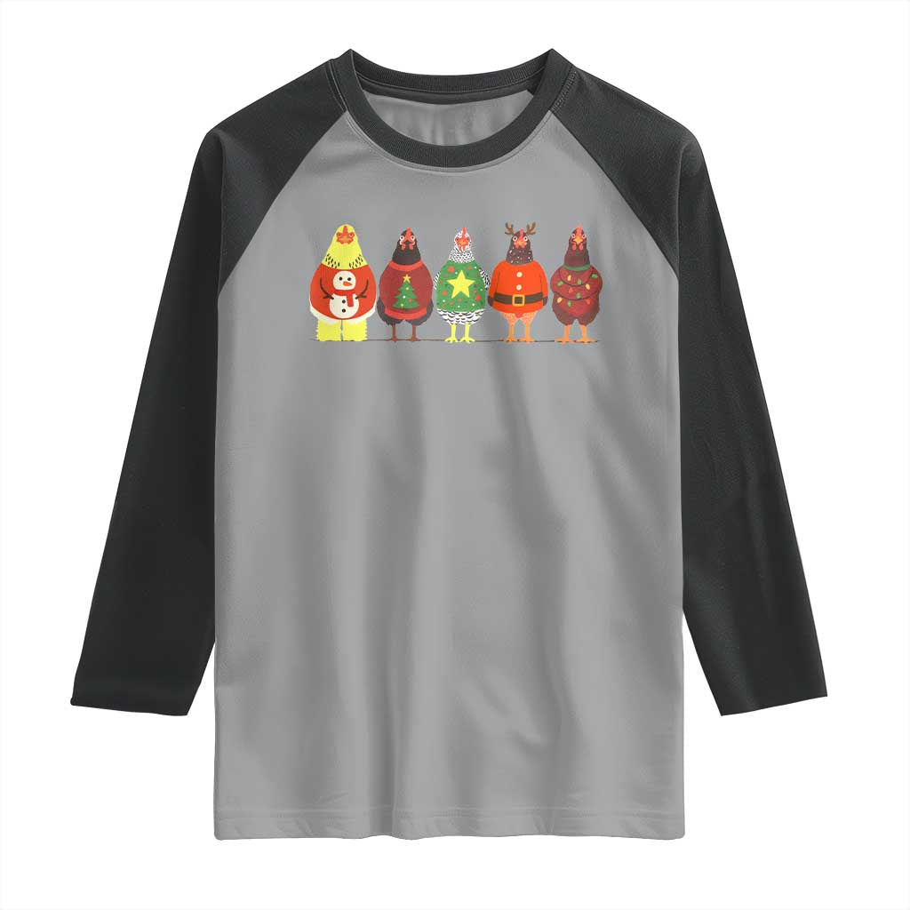Сute Christmas Chickens Raglan Shirt Funny Xmas Chickens Farm Animals Lover Gift TS10 Sport Gray Black Print Your Wear