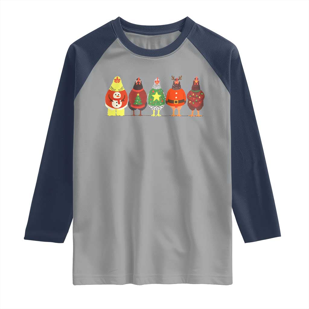 Сute Christmas Chickens Raglan Shirt Funny Xmas Chickens Farm Animals Lover Gift TS10 Sport Gray Navy Print Your Wear