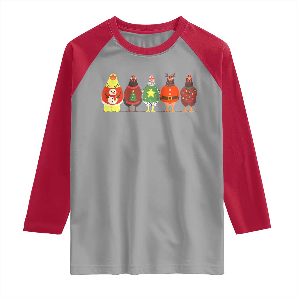 Сute Christmas Chickens Raglan Shirt Funny Xmas Chickens Farm Animals Lover Gift TS10 Sport Gray Red Print Your Wear