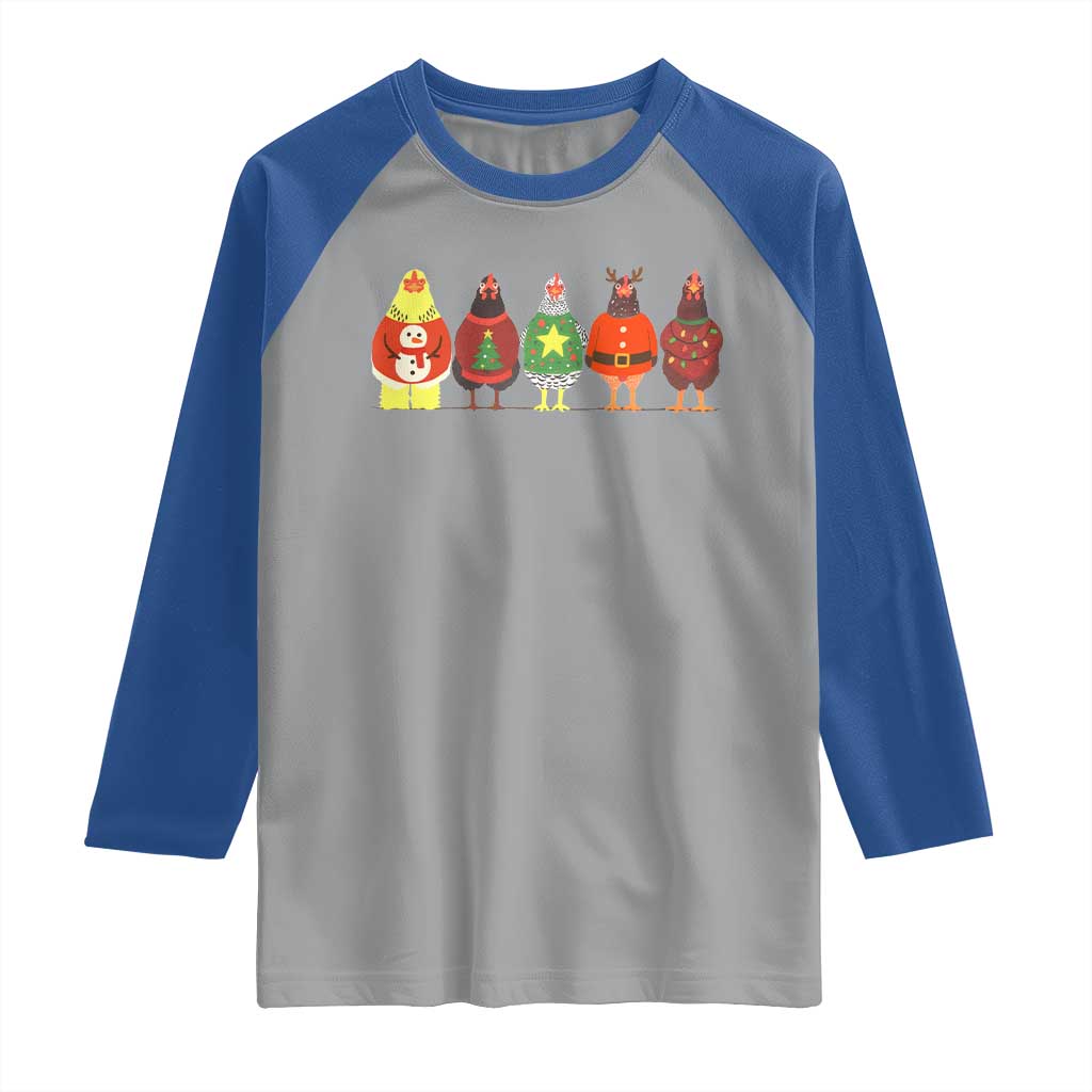 Сute Christmas Chickens Raglan Shirt Funny Xmas Chickens Farm Animals Lover Gift TS10 Sport Gray Royal Print Your Wear