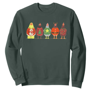Сute Christmas Chickens Sweatshirt Funny Xmas Chickens Farm Animals Lover Gift TS10 Dark Forest Green Print Your Wear