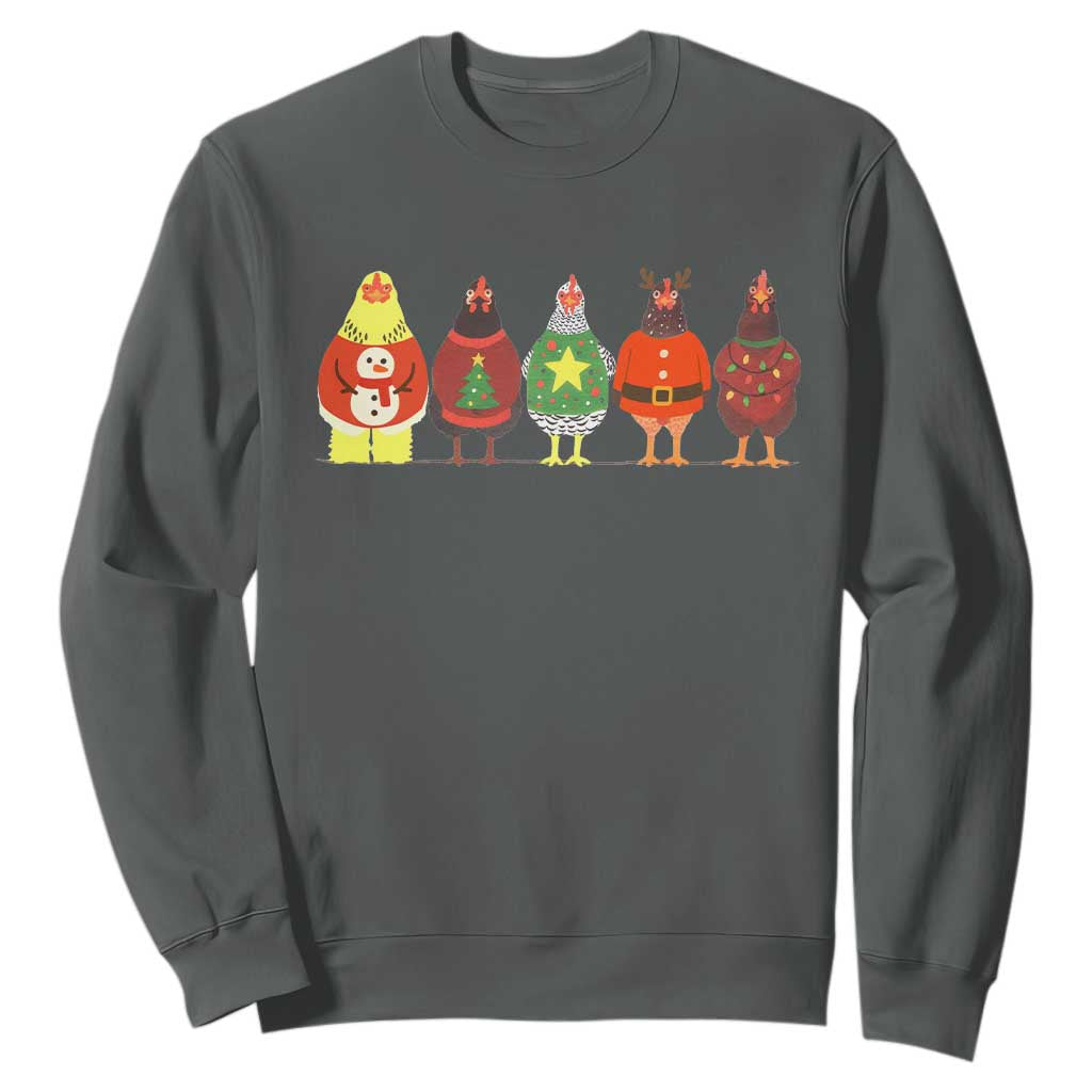 Сute Christmas Chickens Sweatshirt Funny Xmas Chickens Farm Animals Lover Gift TS10 Dark Heather Print Your Wear