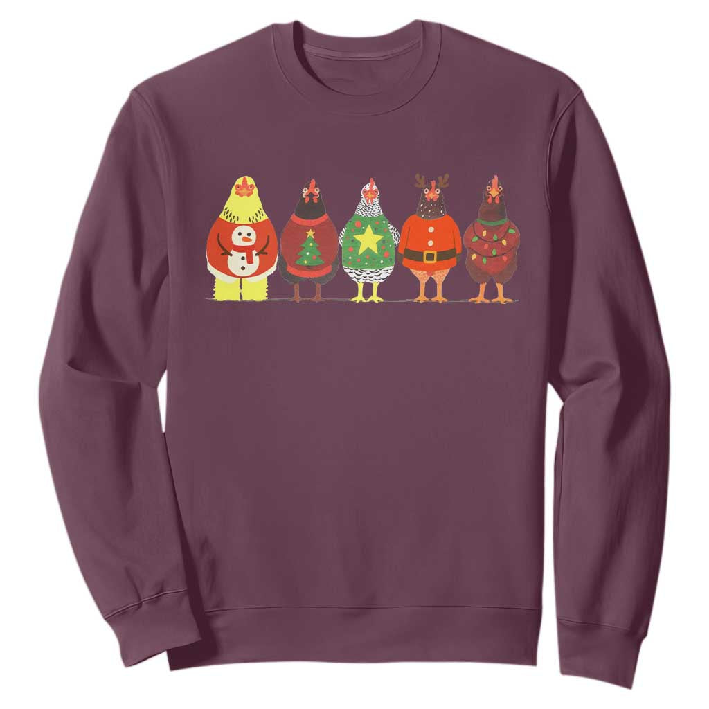 Сute Christmas Chickens Sweatshirt Funny Xmas Chickens Farm Animals Lover Gift TS10 Maroon Print Your Wear