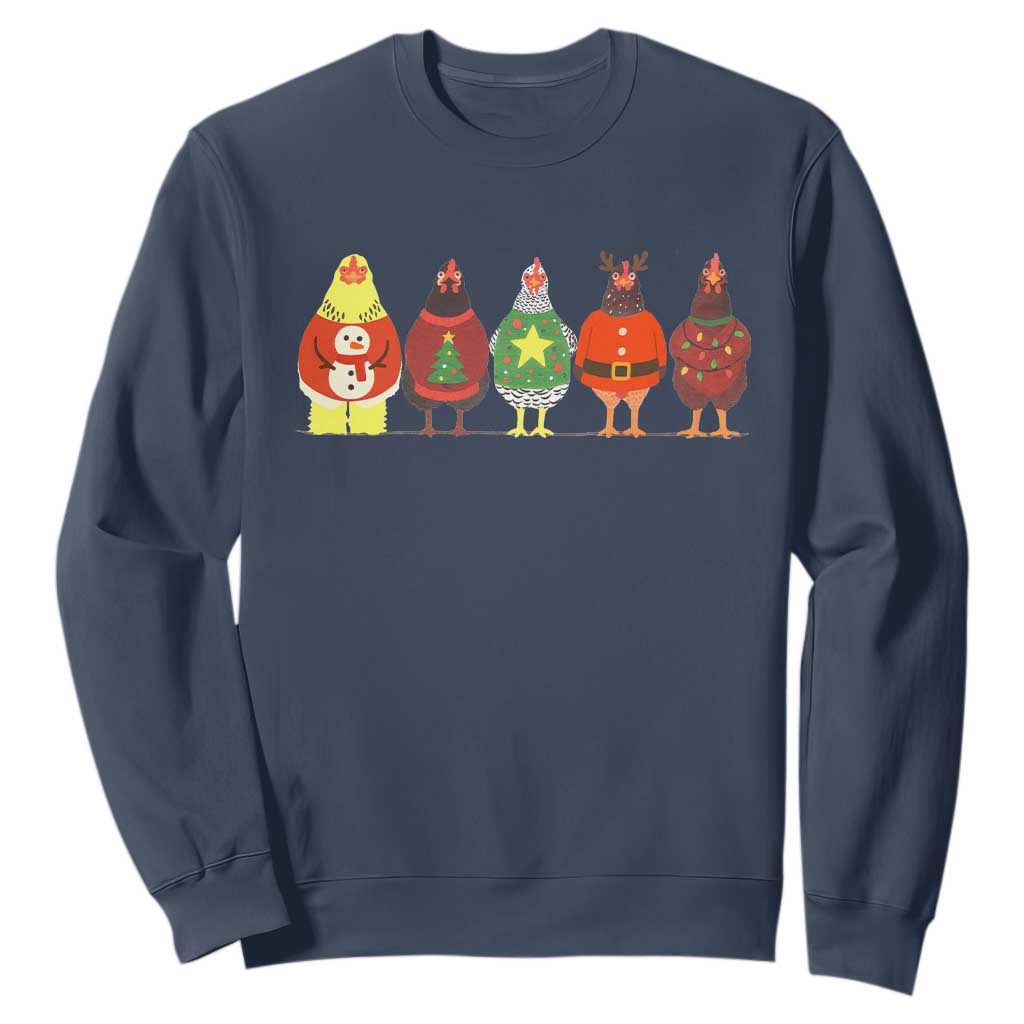 Сute Christmas Chickens Sweatshirt Funny Xmas Chickens Farm Animals Lover Gift TS10 Navy Print Your Wear