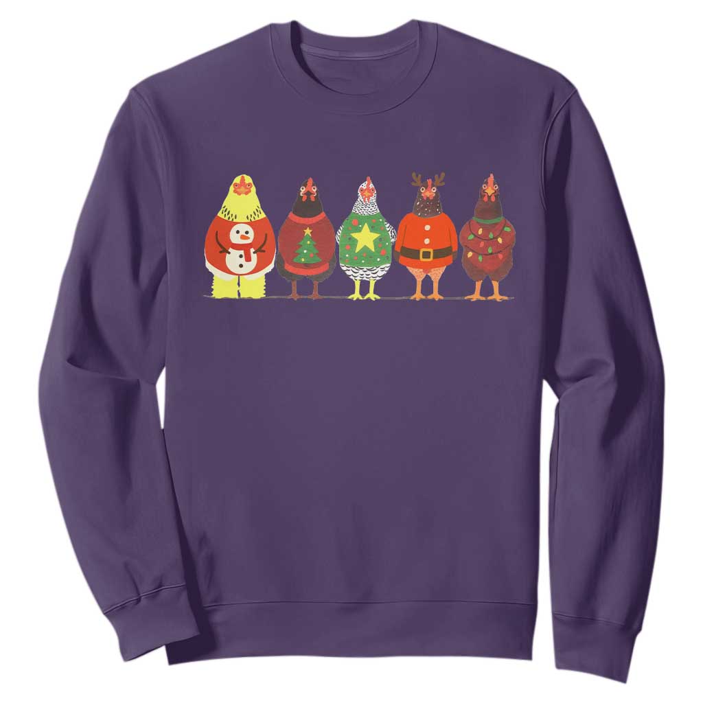 Сute Christmas Chickens Sweatshirt Funny Xmas Chickens Farm Animals Lover Gift TS10 Purple Print Your Wear