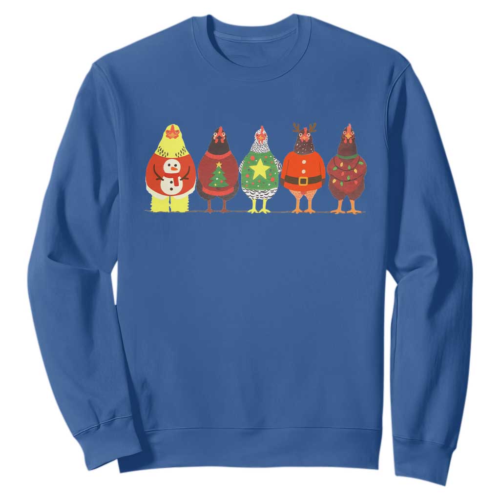 Сute Christmas Chickens Sweatshirt Funny Xmas Chickens Farm Animals Lover Gift TS10 Royal Blue Print Your Wear