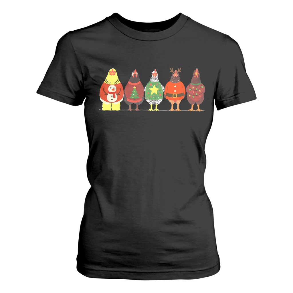 Сute Christmas Chickens T Shirt For Women Funny Xmas Chickens Farm Animals Lover Gift TS10 Black Print Your Wear