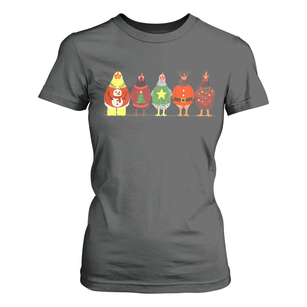 Сute Christmas Chickens T Shirt For Women Funny Xmas Chickens Farm Animals Lover Gift TS10 Dark Heather Print Your Wear