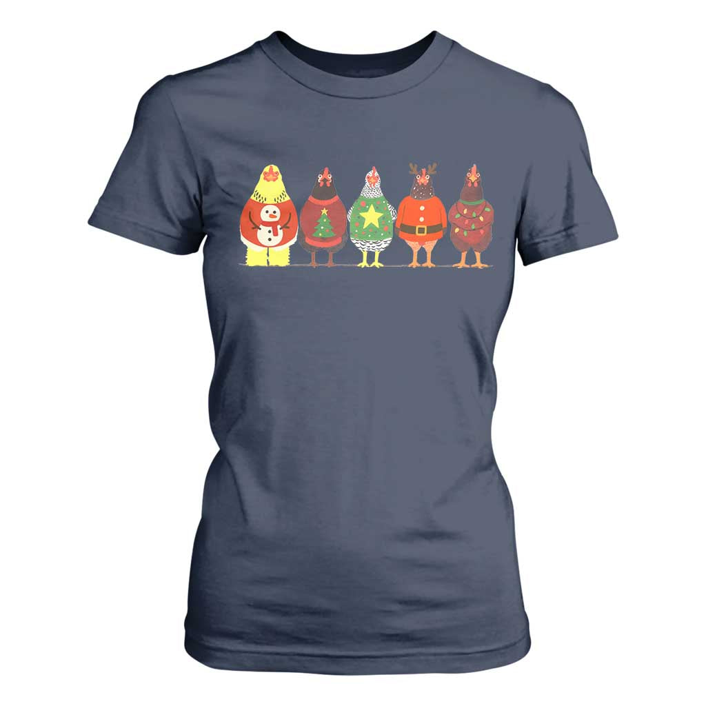 Сute Christmas Chickens T Shirt For Women Funny Xmas Chickens Farm Animals Lover Gift TS10 Navy Print Your Wear