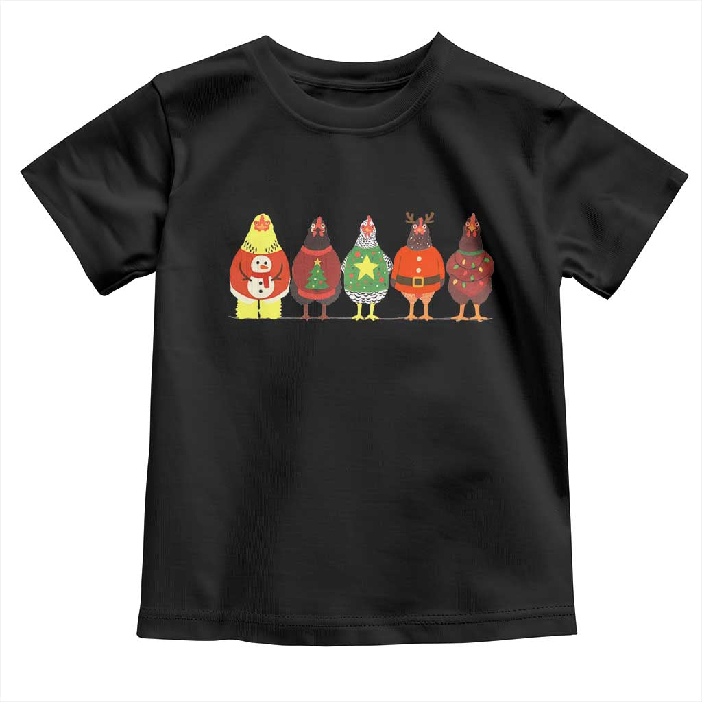 Сute Christmas Chickens Toddler T Shirt Funny Xmas Chickens Farm Animals Lover Gift TS10 Black Print Your Wear