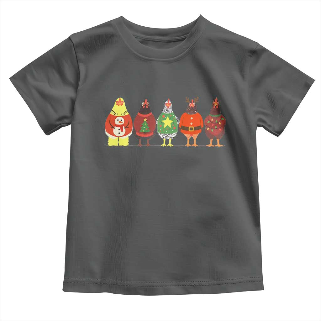Сute Christmas Chickens Toddler T Shirt Funny Xmas Chickens Farm Animals Lover Gift TS10 Dark Heather Print Your Wear