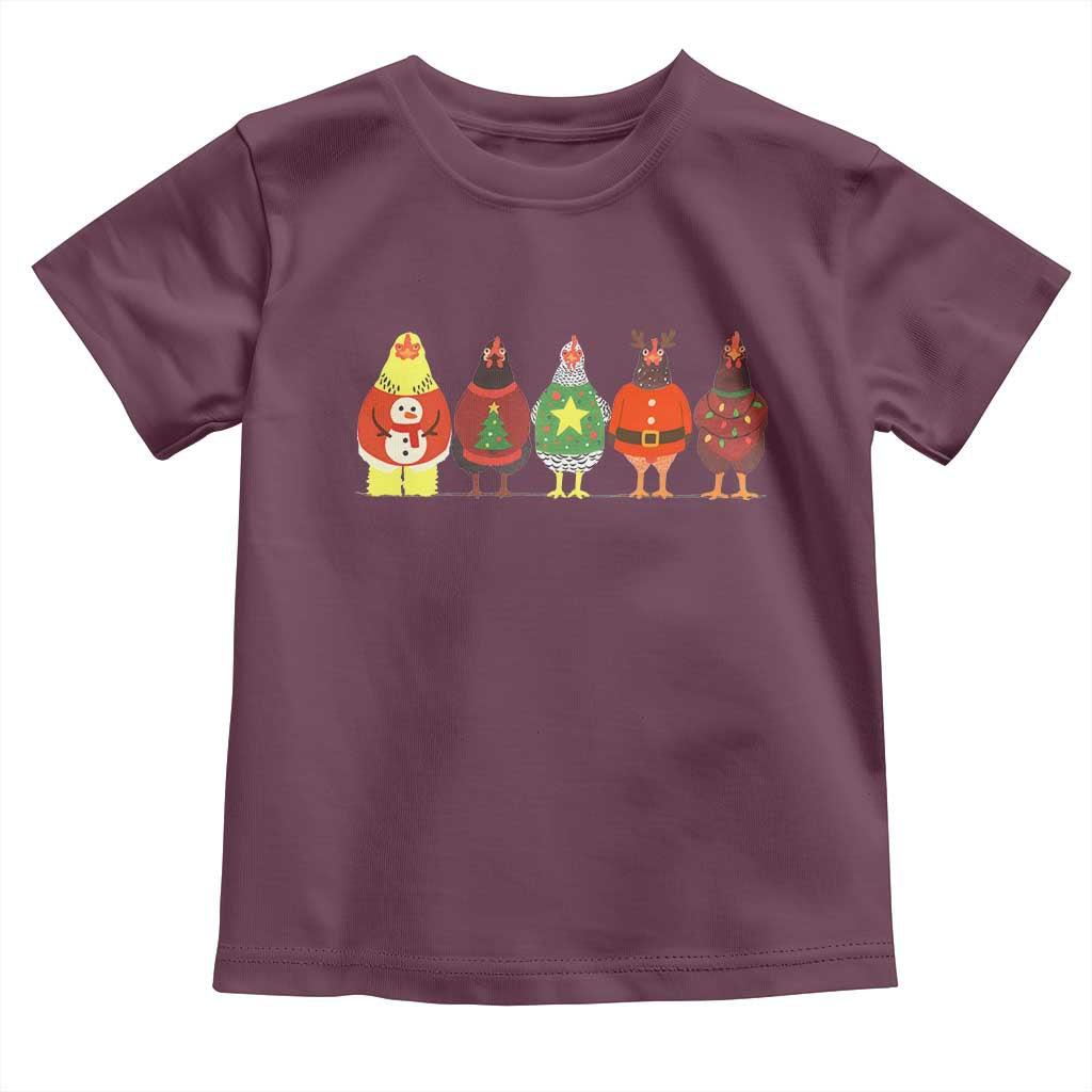 Сute Christmas Chickens Toddler T Shirt Funny Xmas Chickens Farm Animals Lover Gift TS10 Maroon Print Your Wear
