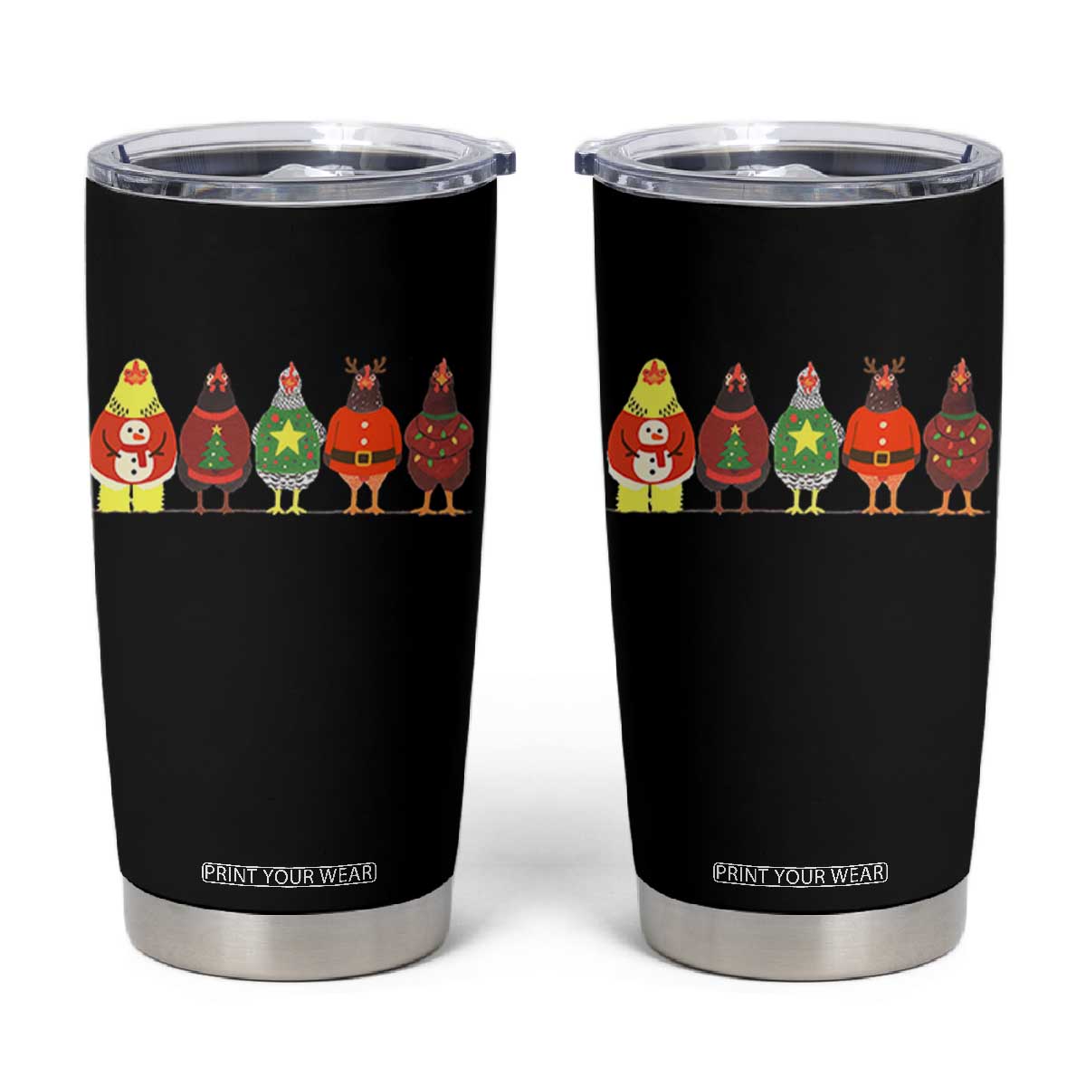 Сute Christmas Chickens Tumbler Cup Funny Xmas Chickens Farm Animals Lover Gift TS10 Black Print Your Wear