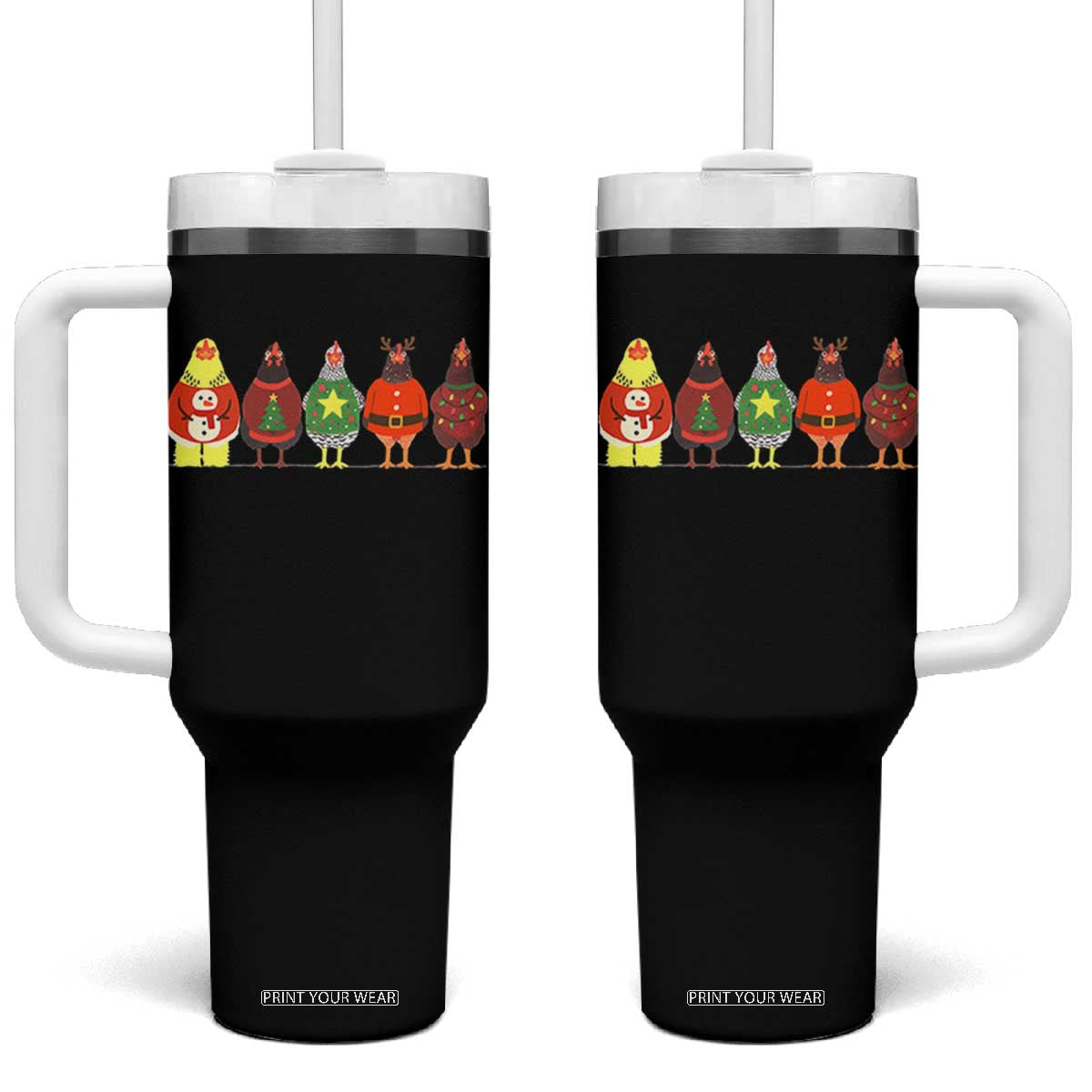 Сute Christmas Chickens Tumbler With Handle Funny Xmas Chickens Farm Animals Lover Gift TS10 One Size: 40 oz Black Print Your Wear