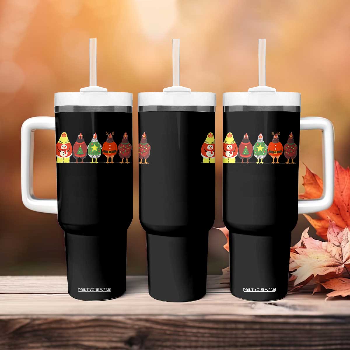 Сute Christmas Chickens Tumbler With Handle Funny Xmas Chickens Farm Animals Lover Gift TS10 Print Your Wear