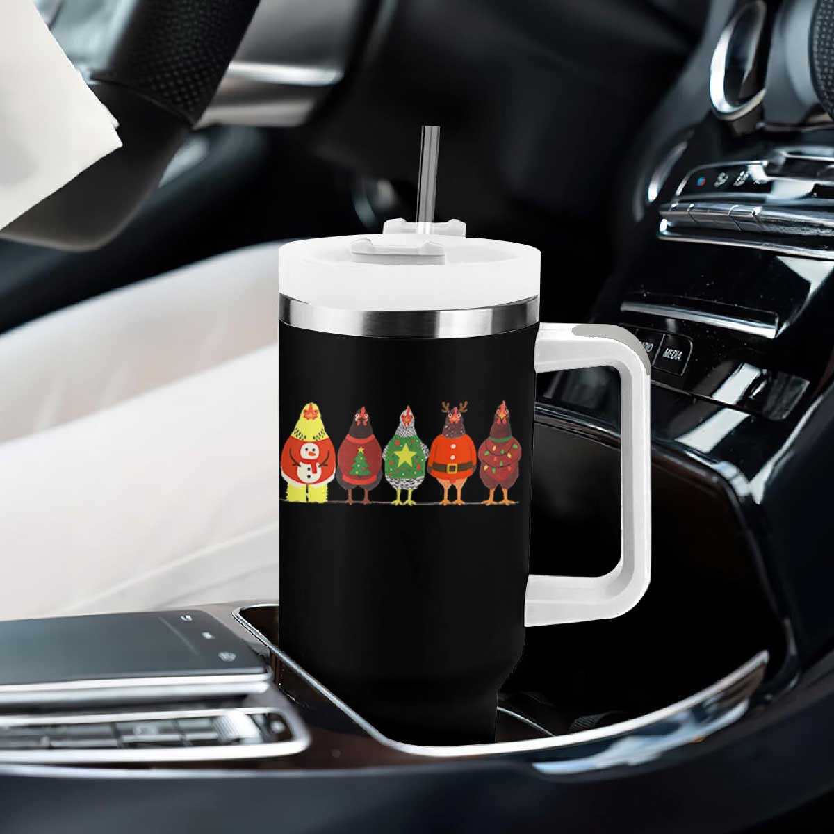 Сute Christmas Chickens Tumbler With Handle Funny Xmas Chickens Farm Animals Lover Gift TS10 Print Your Wear