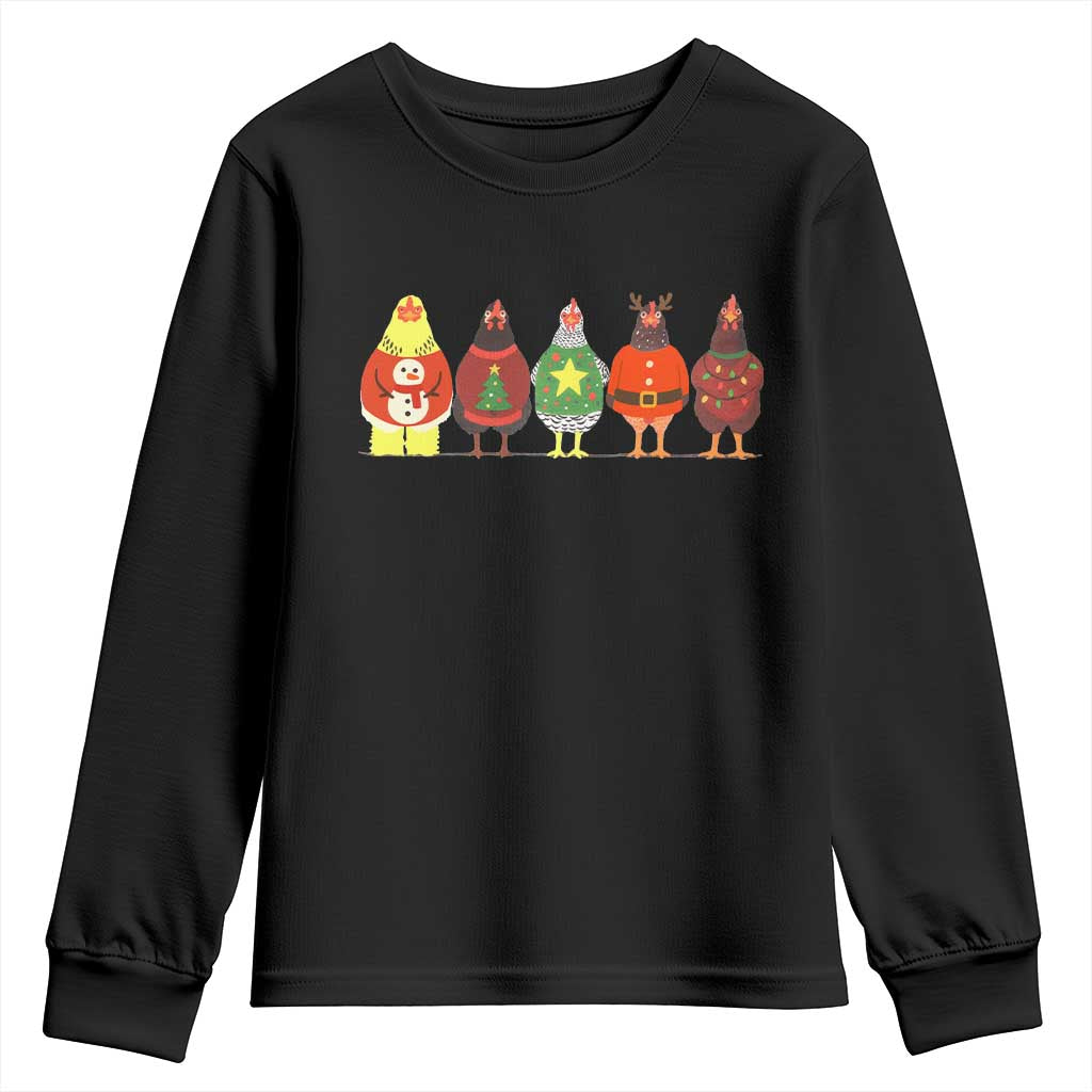 Сute Christmas Chickens Youth Sweatshirt Funny Xmas Chickens Farm Animals Lover Gift TS10 Black Print Your Wear