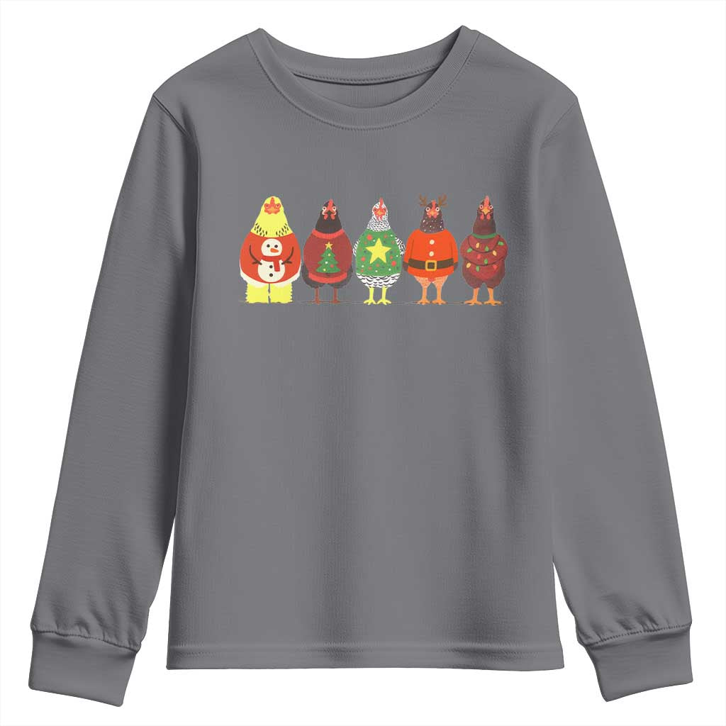 Сute Christmas Chickens Youth Sweatshirt Funny Xmas Chickens Farm Animals Lover Gift TS10 Charcoal Print Your Wear
